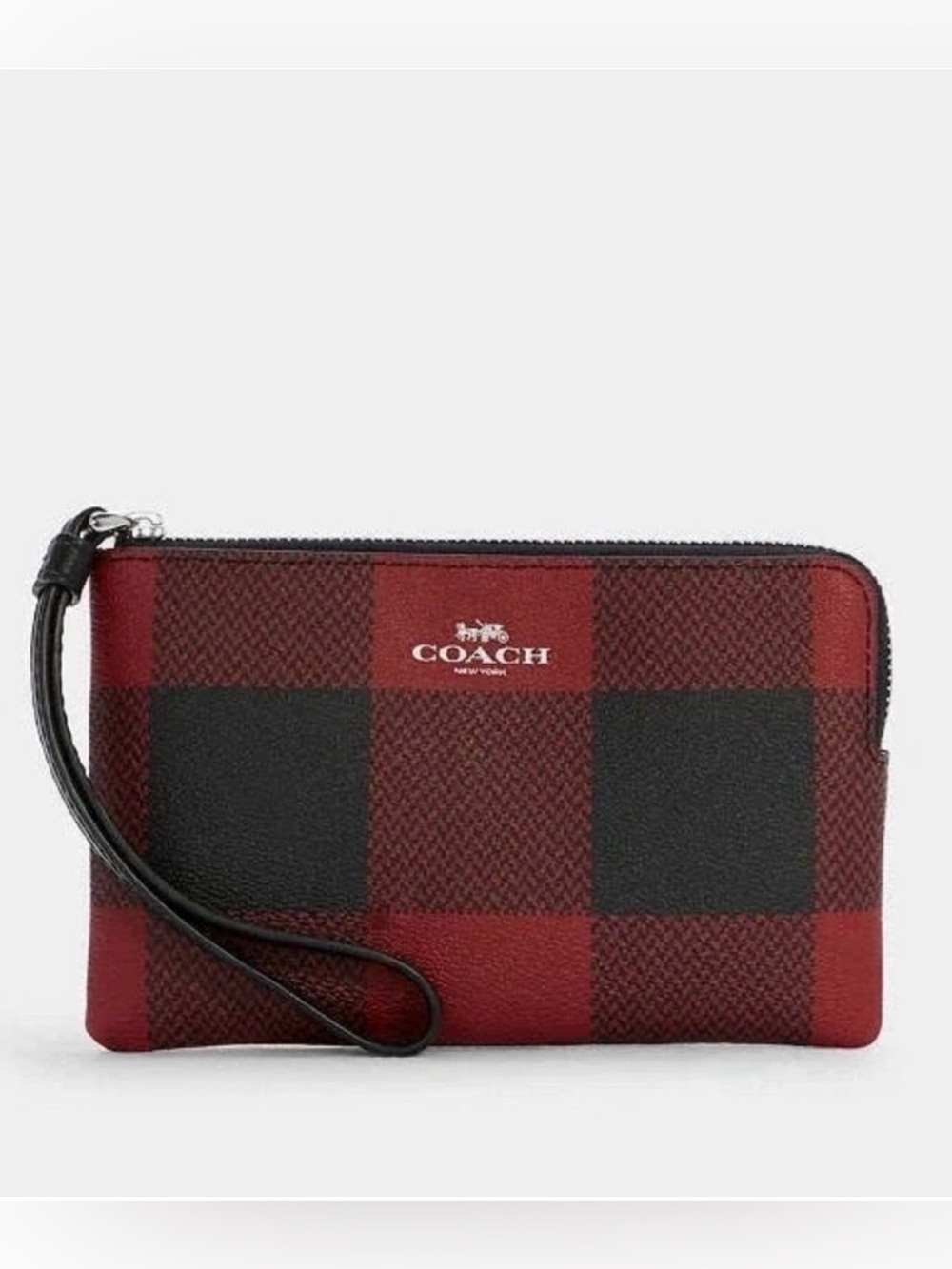 Coach Corner Zip Wristlet - Buffalo Plaid Print